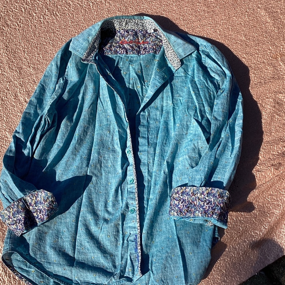 Robert Graham Teal Shirt with Patterned Accents